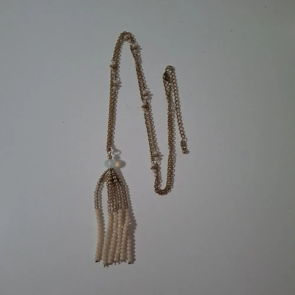 Long Gold Tone Pink Small Mini Beaded Tassel Y Drop Lariat Necklace Bohemian